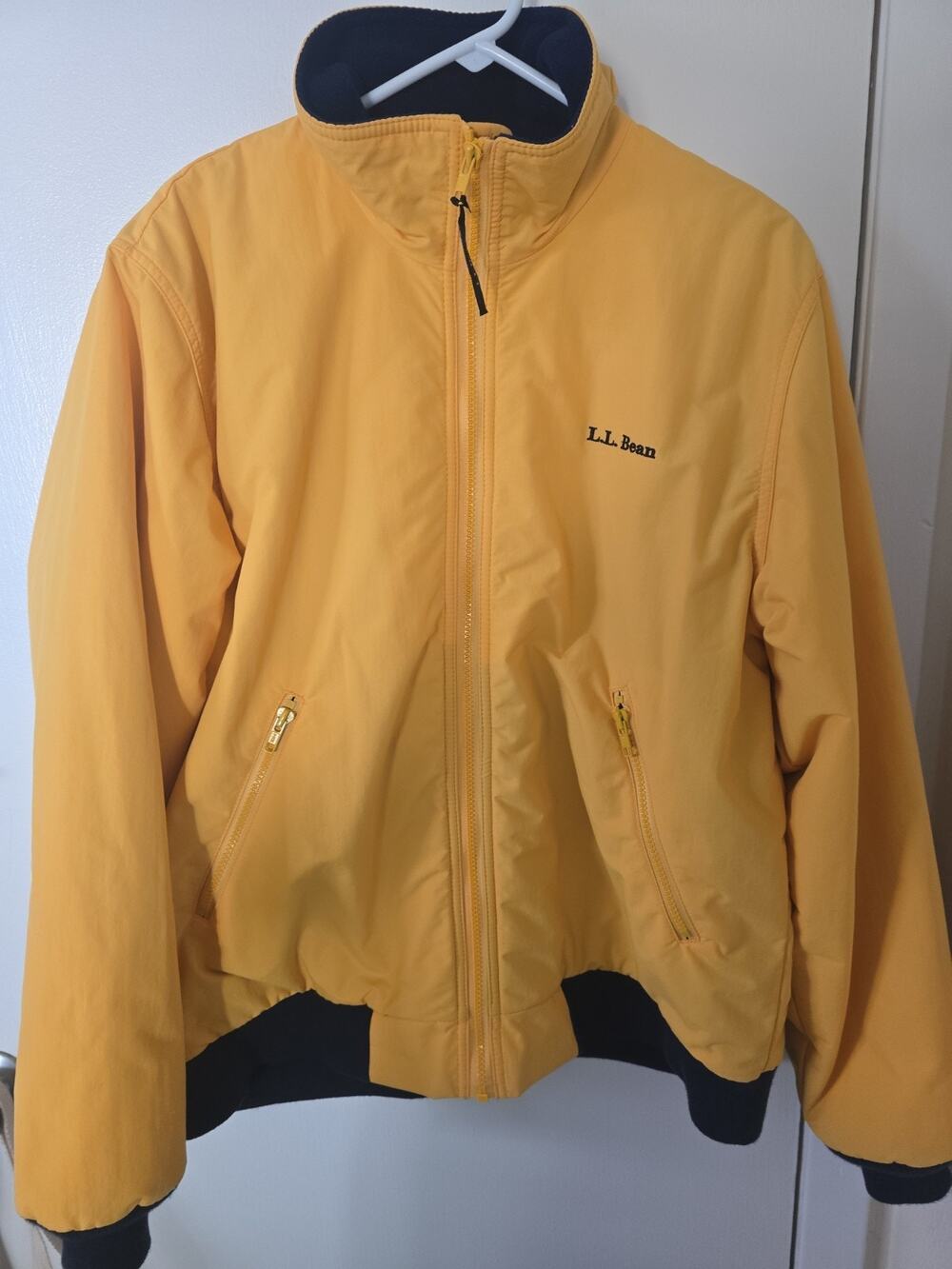 Vintage LL Bean Mens Medium Warm Up Bomber Jacket Fleece Lined Full Zip Yellow